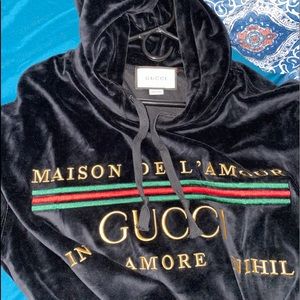 GUCCI COTTON BLEND SUEADE EMBROIDERED HOODIE